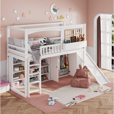 Bett Etagenbett Rutsche 90x200 Kleiderschrank OKMYHOME (1/5)