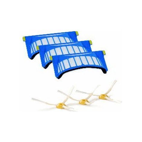 PACK 3 FILTRES AEROVAC ET 3 BROSSES LATE POUR PETIT ELECTROMENAGER IROBOT - ACC231