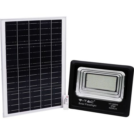 V-TAC LED-Flutlicht mit Fernbedienung, 50-W-Solarpanel, LiFePO4, Timer, 5-m-Kabel, Naturweiß, Schwarz, IP65