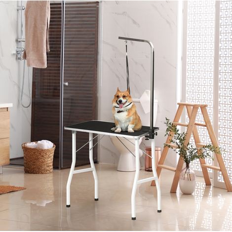 Hundepflegetisch mit Gurt, höhenverstellbar 91,5 x 61,5 x 76 cm, schwarz HAVRYA (1/5)