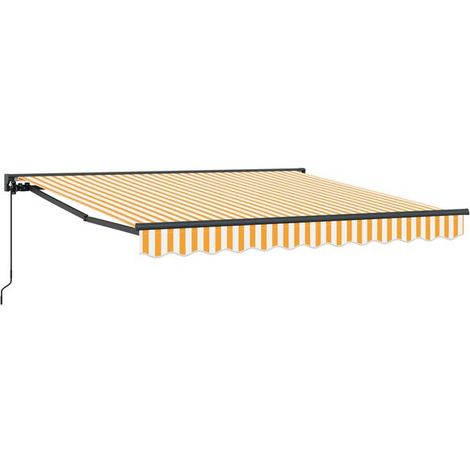 La structure du store à rayures jaunes et blanches mesure 300 x 250 cm. (1/5)