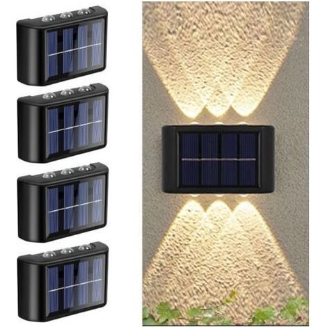 Lot de 4 Appliques Murales Solaires D'extérieur Réglables, Appliques Murales Solaires Up and Down, IP65 Étanche LED Applique avec 6 Lampes pour Jardin Pelouse (1/5)