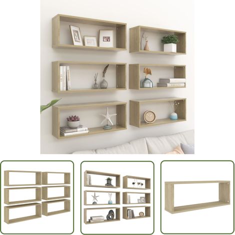 The Living Store Étagères murales cube 6 pcs Chêne sonoma Bois d’ingénierie - Etagere Murale - Rangement Mural - Étagères Murales - Meuble Déco - Bibliothèque Murale (1/5)