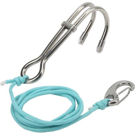 Crochet de plongée double en acier inoxydable avec ligne lumineuse pour la plongée souterraine, accessoires de plongée en grotte, bleu ciel lumineux (1/5)