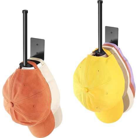 2 étagères pour casquettes de baseball, acier inoxydable, montage mural/porte/auto-adhésif, support multi-usage pour chapeaux et petits objets (1/4)