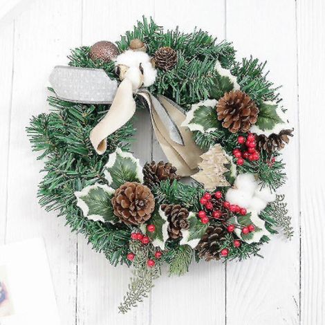 Corona navideña preiluminada, adornos navideños para colgar en la ventana de la puerta principal, decoración roja y blanca para el porche, regalo moderno para la repisa de la chimenea. (1/2)