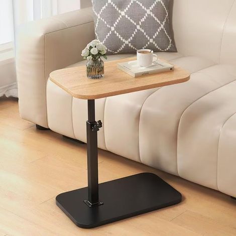 Petite table d'appoint en bois - Petite table basse - En forme de C - Réglable en hauteur - Table basse mobile - Petite table latérale - Support pour ordinateur portable - Pour salon, chambre (1/5)