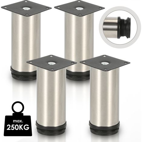 Randaco Lot de 4 Pieds de meubles ajustable ±15mm base ronde Moderne Pieds de Armoire pour Table Hauteur 180mm Inox (1/5)