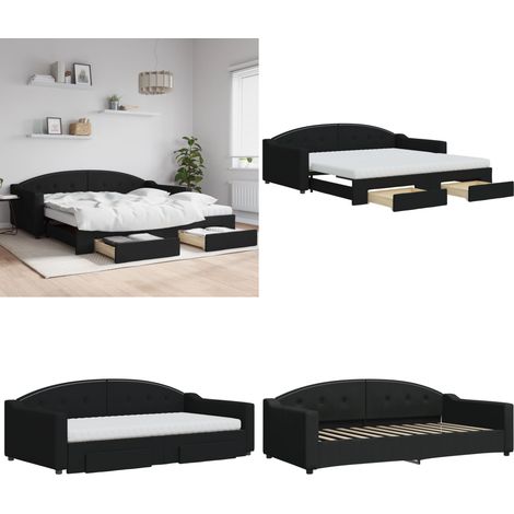 Tagesbett Ausziehbar mit Schubladen Schwarz 100x200 cm Stoff - Sofa - Schlafcouch - Gästebett - Tagesbett - Wohnzimmermöbel - Home & Living