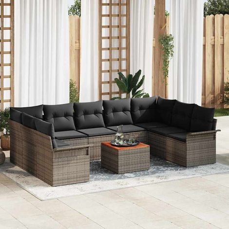 Gartensofa-set mit Speicher 10 pcs Grau Poly-Rattan