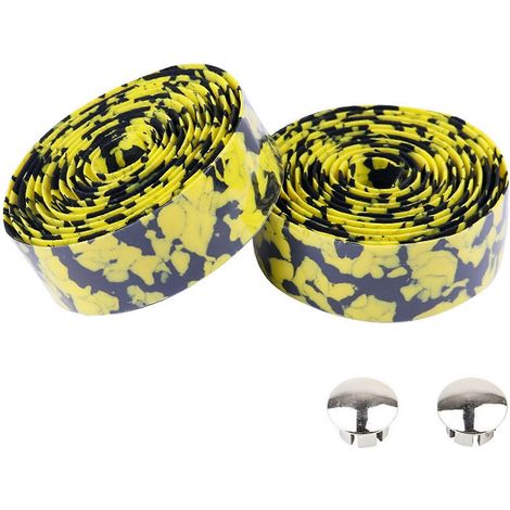 paire de ruban de guidon de vélo avec embouts, en mousse de caoutchouc élastique antidérapante, compatible avec la plupart des vélos.-Black Yellow