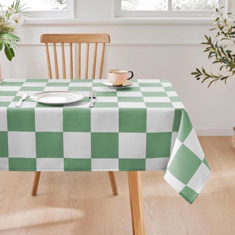 Karierte Tischdecke Salbeigrün 100x140cm, Wasserabweisend, Waschbar, Knitterfrei
