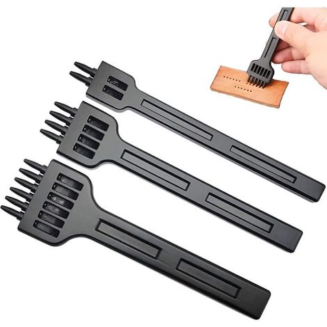 Ensemble d'Outils de Perforation en Cuir, 3 Pièces Trou de Bricolage en Cuir, Poinçons en Cuir, DIY Artisanat Métal 2/4/6 Broches Outils Couture Poinçon Trou pour Ceinture, Cuir (5 MM) (1/5)
