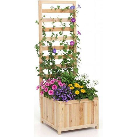 2 en 1 Jardinière avec Treillis 123 cm Bac à Fleurs en Bois pour Plantes Grimpantes avec Trous de Drainage (1/5)