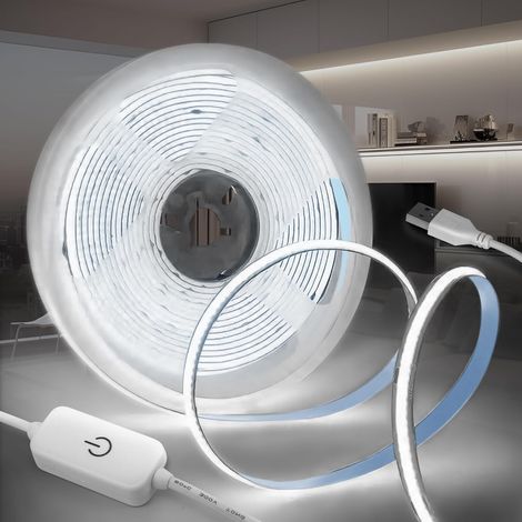 Ruban LED COB USB 5V, 3M Blanc Froid 6000K Bande LED Dimmable Bandeau Largeur 8mm Autocollant Lumineuse 320LED/M Flexible Luminescence Bande pour Chambre, TV Rétroéclairage, Armoire Décoration (1/5)