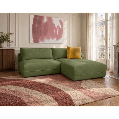 Lucien - canapé d'angle droit 4 places ouvert en tissu bouclette - vert (1/5)