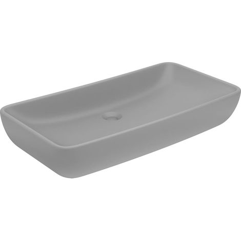 Lavabo da bagno rettangolare di lusso 71 x 38 cm in ceramica grigio chiaro opaco 020002702
