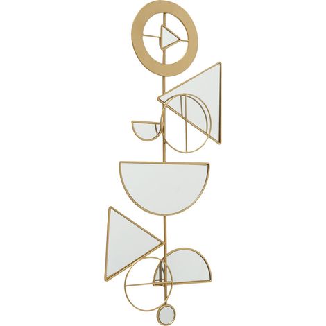 Wand Dekoration gold Wohnzimmer Wandbild Retro Spiegel Design Wandbehang geometrisches Kunst Relief, Kreise Dreiecke, Eisen, BxH 40x91 cm