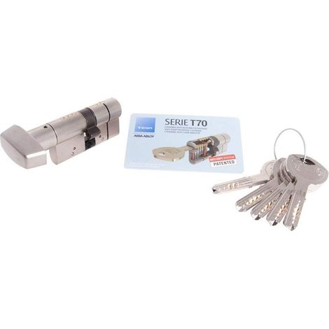 Tesa Assa Abloy Cilindro ad alta sicurezza T70, pulsante - Leva lunga, nichelato, 35 x 35 mm (1/4)
