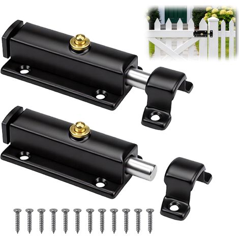 Lot de 2 verrous de porte automatiques d'intérieur - Verrou à ressort en zinc moulé sous pression avec vis - Serrure à fermeture automatique pour fenêtres, portes d'armoire et portails (1/5)