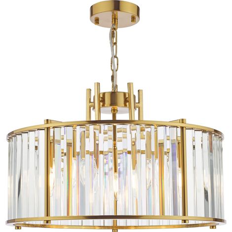 Dar Kiran Suspension Kiran à 5 lumières en laiton naturel et cristal (1/5)