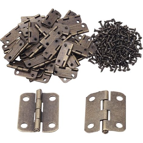 50 Stück antike Scharniere, kleine Retro-Scharniere, Türscharniere für Holzkisten, Schmuckkästen, Truhen (25 x 19 mm)