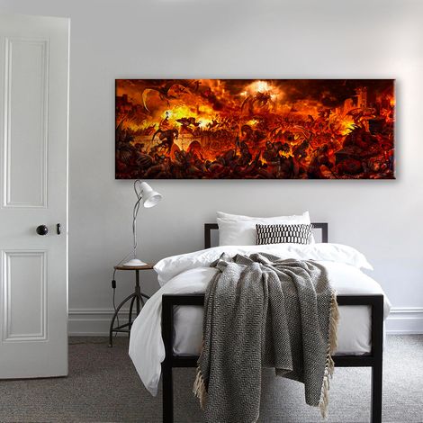 DEMONI, DRAGHI E CAVALIERI - Impression su Canvas montata su châssis en bois - battaglia infernale - Dimension : 140x50 cm (1/5)