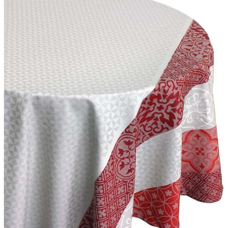 Nappe Ovale Enduite "Mosaïque" Rouge 170x300 cm