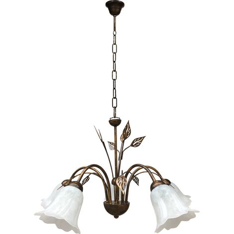 Lampadario 5xE14 Montatura Marrone Oro Vetro Spugnato Bianco E-Energy Teresa (1/2)