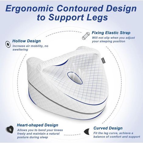 Oreiller de Jambe Oreiller de Genou Orthopédique Genou Ergonomique avec Mousse à Mémoire de Forme pour Dormir pour Soulager la Pression - Hanches, Jambes, Genoux, Blanc (1/3)