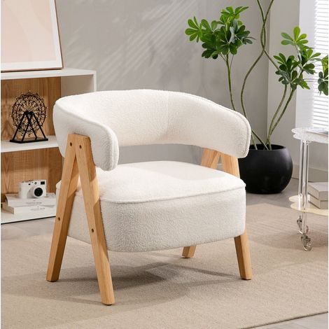 Fauteuil 70x64x71 cm blanc, dossier ergonomique, polyester, structure bois et métal MEUBLIV (1/5)