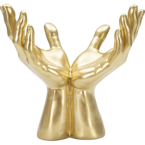 Scultura Mani Peace coppa aperta in resina dorata (1/5)