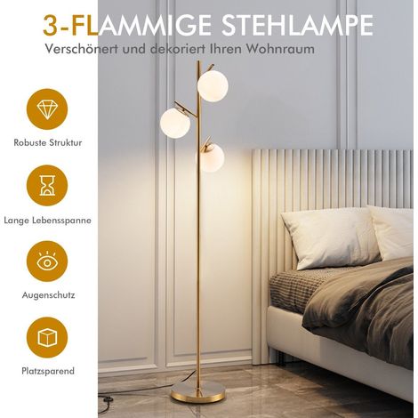 3-bulb floor lamp with practical foot switch & E27 bulb base reading lamp (1/5)