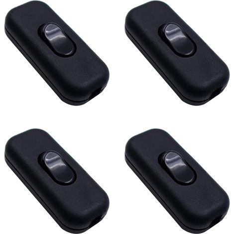 Lot de 4 interrupteurs intermédiaires en ligne - 6 A - 250 V - Interrupteur à bascule - 2 fils et 3 fils - Pour petits appareils, lampes, lampes de table - Noir (1/5)