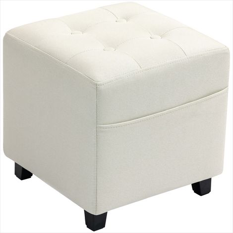 Pouf Ottoman 35 cm en tissu aspect lin avec rangement latéral (1/5)