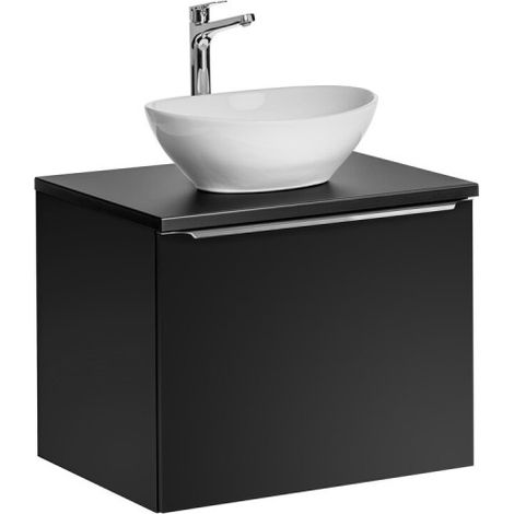 Meuble Salle de Bain 60cm avec Plateau et Vasque à poser - Noir et poignées chrome - Rosario Black - Livraison gratuite