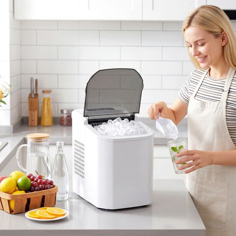 Selbstreinigender Eiswürfelbereiter, 12 kg/24 Std., 9 Eiswürfel in 7 Minuten, 2 Eiswürfelgrößen, 1,5-Liter-Wassertank, Weiß