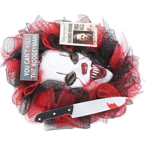 Halloween-Türkranz, originell, wiederverwendbar, 49 cm Durchmesser, gruselige Grimasse, Dekoration für Zuhause (1/5)