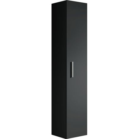 Badplaats – Colonne de salle de bain suspendue 30 x 30 x 150 cm – 5 compartiments – Panneau de particules noir mat – Équerres de fixation incluses (1/3)