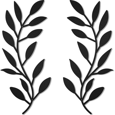 Leaf Wall Decor - Wrought Iron Olive Branch Sculpture - For Bedroom Living Room Hallway Office - 40 cm x 16 cm - Set of 2 (1/5)
