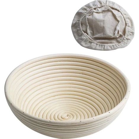 Cestino rotondo da 23 cm per la lievitazione con copertura in tessuto – Cestino ideale per la lievitazione dell'impasto del pane, realizzato in rattan naturale. (1/5)