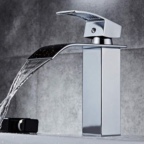 Robinet cascade à large ouverture, en acier inoxydable poli miroir, coude carré, robinet de lavabo sous comptoir (1/3)