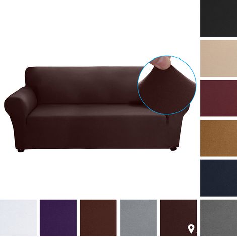 Housse extensible pour canapé 3 places en tissu soyeux, antidérapante et douce, lavable, idéale pour le salon, les enfants et les animaux (couleur café) (1/5)