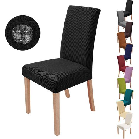 Housse de chaise élastique noire, lot de 4, protège-siège extensible lavable, idéale pour décoration, mariage, banquet, hôtel, bureau, salle à manger moderne. (1/5)