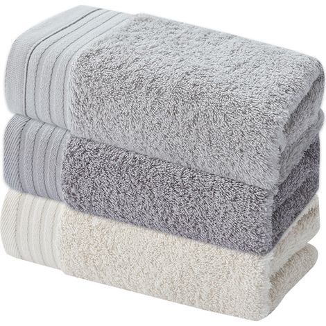 Serviette De Bain - 3 Pièces - 34 X 75 Cm - Coton 100 % - Gris Foncé - Pour Adultes (1/5)