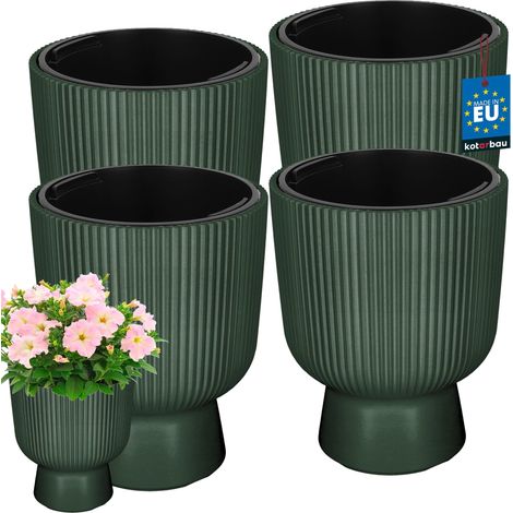 KOTARBAU® Lot de 4 Pot de Fleur - Pot Plastique Plante Ø 23 cm - avec Bac Intérieur - Pot de Jardin - Pot de Fleur Exterieur - H : 30,5 cm - PVC - Vert - Nervuré (1/4)