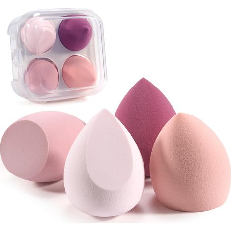 4-teiliges Make-up-Schwamm-Set mit Aufbewahrungsbox für Cremes, Puder und Flüssigkeiten
