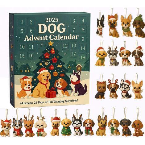 Calendrier De Lavent Pour Chiens - 24 Ornements En Acrylique En Forme De Races De Chiens - Décoration Pour Arbre De Noël - Cadeau Pour Amoureux Des Chiens - 1 Pièce (1/5)