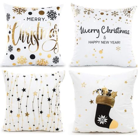 Noël Oreiller Shams Canapé Jeter Taies d\'oreiller pour Joyeux Noël Décoratif 18 "x 18" 4 Pcs-Fei Yu (1/5)