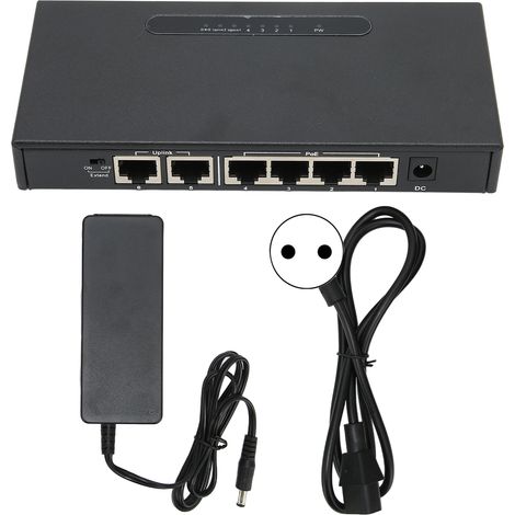 Commutateur PoE 6 Ports 250m Métal Détection Intelligente du Courant 10/100Mbps 110-264V EU (1/5)